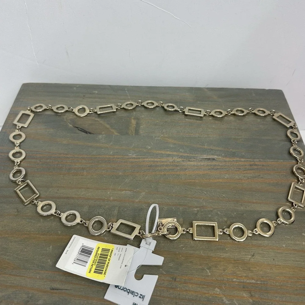 Liz Claiborne Y2K Gold Tone Chain Belt Geometric Links Hip Belt Retro Sz 8 M 34